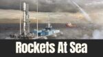 Mobile offshore launch platform carrying a rocket at sea during a conceptual launch scenario