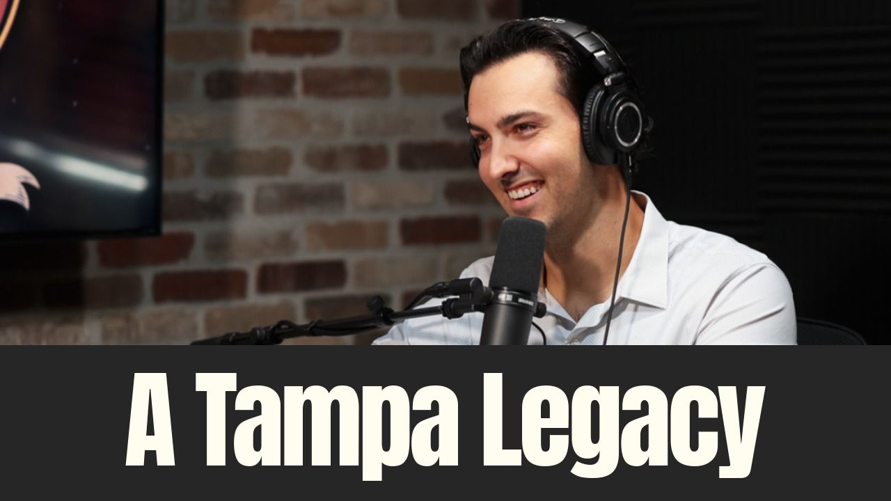 Garrett Greco records an episode of the Tampa Bay Developer podcast during a long-form conversation about Tampa’s growth and legacy.