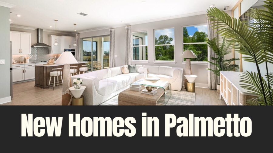 Interior of a model home in a new Palmetto community with open living and kitchen layout