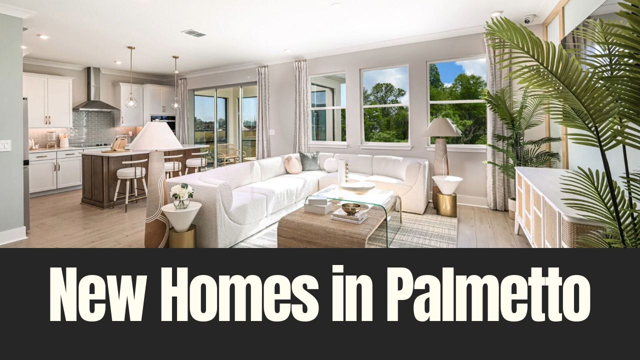 Interior of a model home in a new Palmetto community with open living and kitchen layout