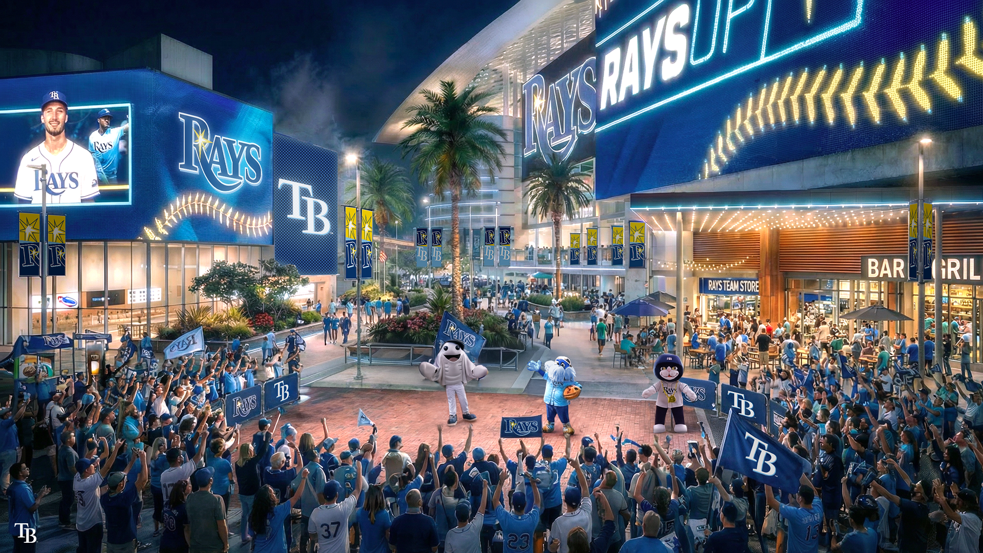 Pregame plaza rendering outside the proposed Tampa Bay Rays ballpark