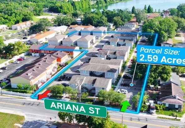 An aerial view shows the 56-unit apartment community at 915 Ariana Street in Lakeland that sold for $10 million, according to Colliers.