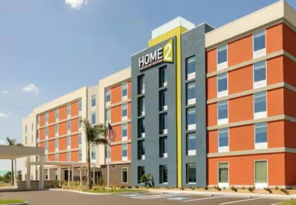 Exterior of Home2 Suites Tampa Brandon hotel on Palm River Road