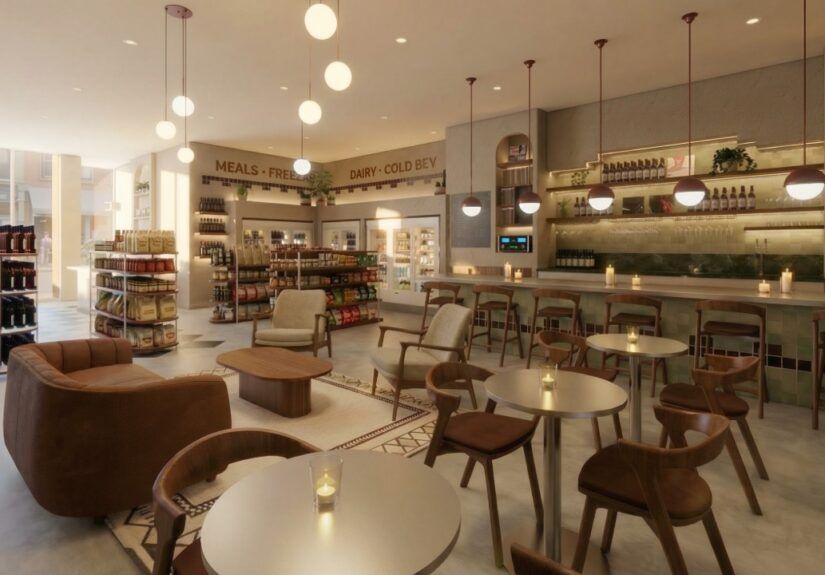 Rendering of Volta Wine + Market interior at 400 Central in downtown St. Petersburg