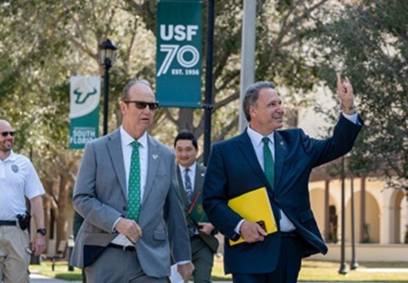 USF President Moez Limayem tours the USF Sarasota-Manatee campus during his first weeks in office.