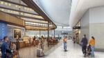 Rendering shows a café and dining area inside TPA’s planned Airside D concourse with seating, retail and gate access nearby.