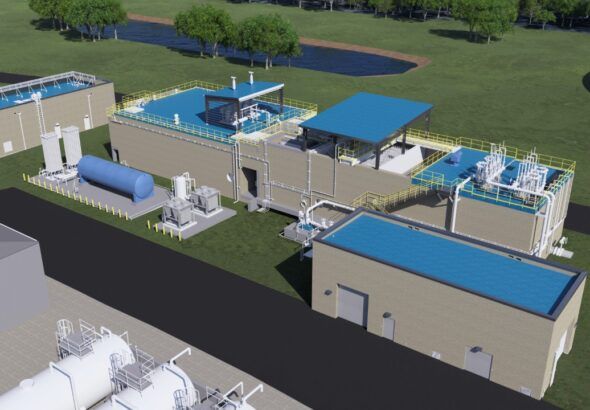 Rendering of Tampa Bay Water’s Regional Surface Water Treatment Plant expansion showing new treatment structures, piping and storage systems.
