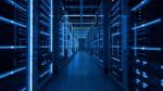 Rows of servers inside a modern data center facility