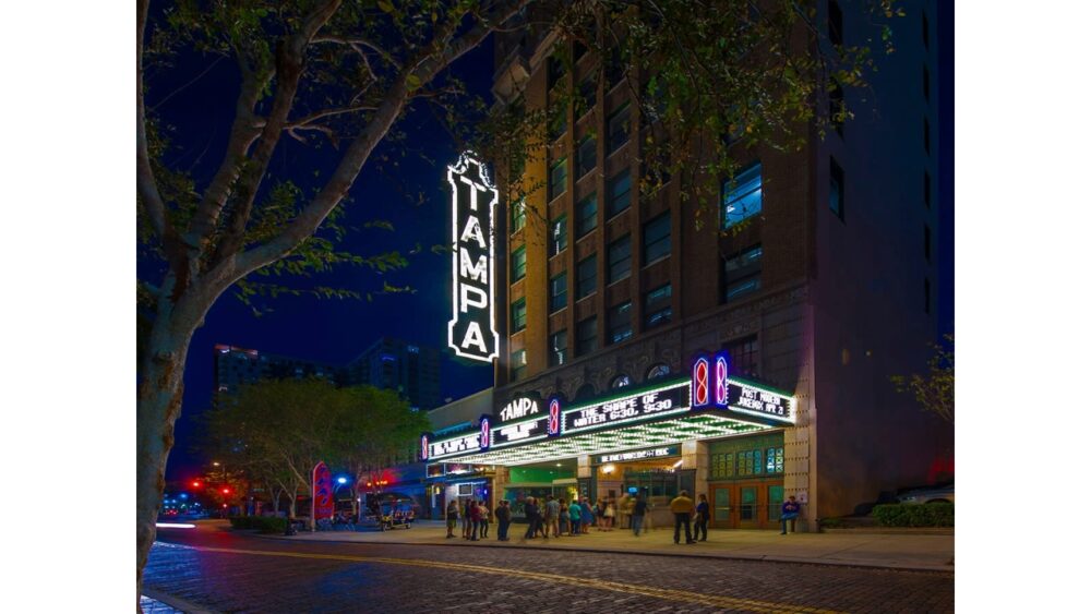 Tampa Theatre on Franklin Street in downtown Tampa, a historic 1926 movie palace that anchors the corridor’s entertainment district.