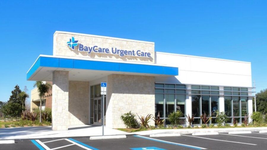 BayCare Urgent Care facility exterior in Plant City with blue signage and parking lot