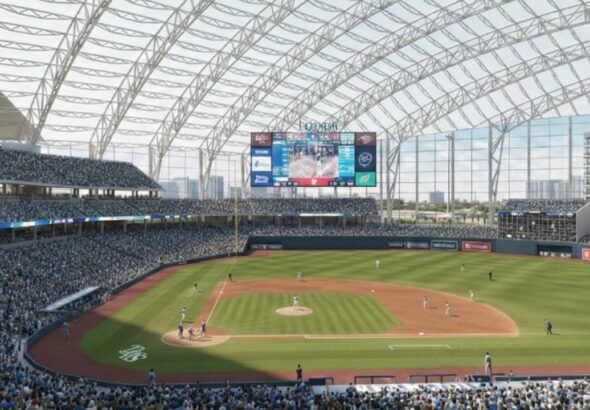 Rendering of proposed Tampa Bay Rays stadium with grid-shell roof design