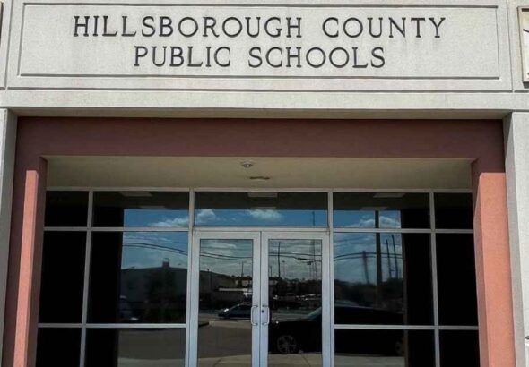 Hillsborough County Public Schools headquarters building entrance in Tampa