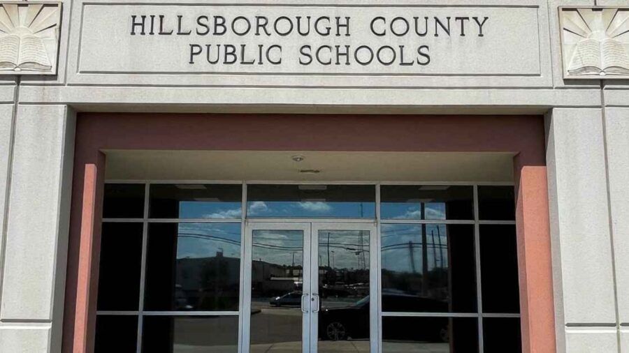 Hillsborough County Public Schools headquarters building entrance in Tampa