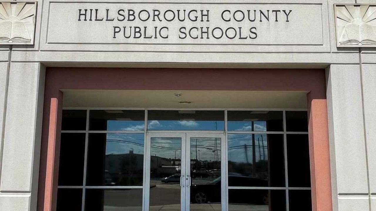 Hillsborough County Public Schools headquarters building entrance in Tampa