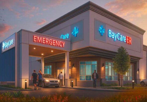 Rendering of a BayCare freestanding emergency department planned for a former CVS site on South Dale Mabry Highway in Tampa.