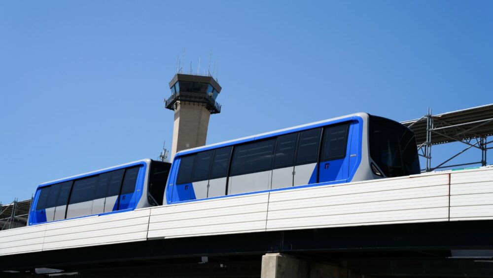 Blue Airside shuttle trains at Tampa International Airport guideway