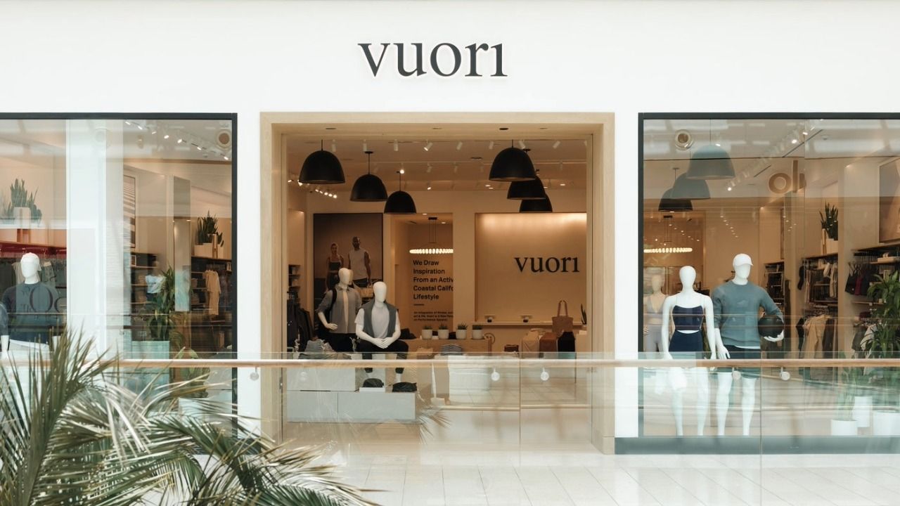 Exterior view of a Vuori retail store at University Town Center in Sarasota, Florida.
