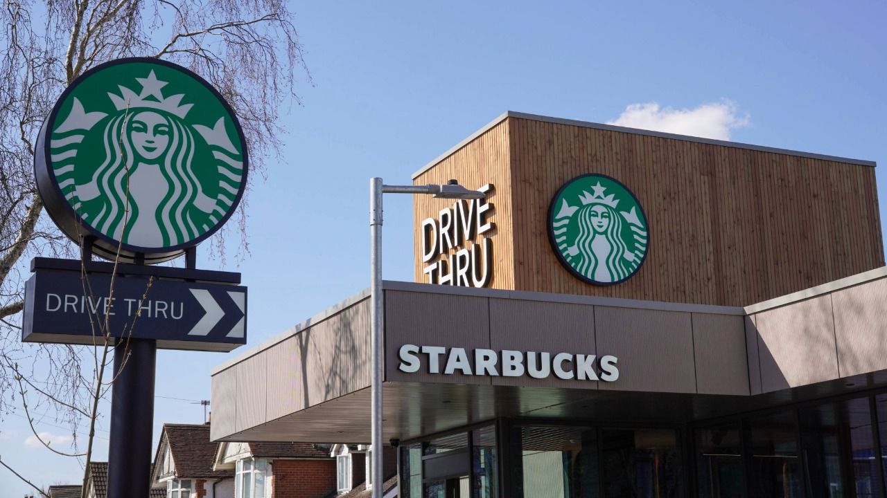 Starbucks drive-thru location with exterior signage and building facade