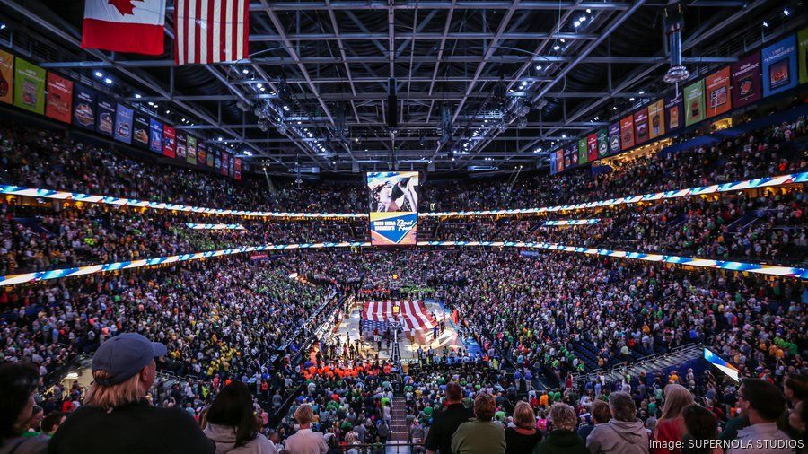 Fans fill Amalie Arena in Tampa during the NCAA Women’s Final Four basketball championship.