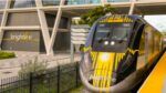Brightline train at station platform representing passenger rail service in Florida