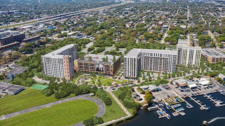 Rendering of Rome Yard mixed-use development in West Tampa along the Hillsborough River