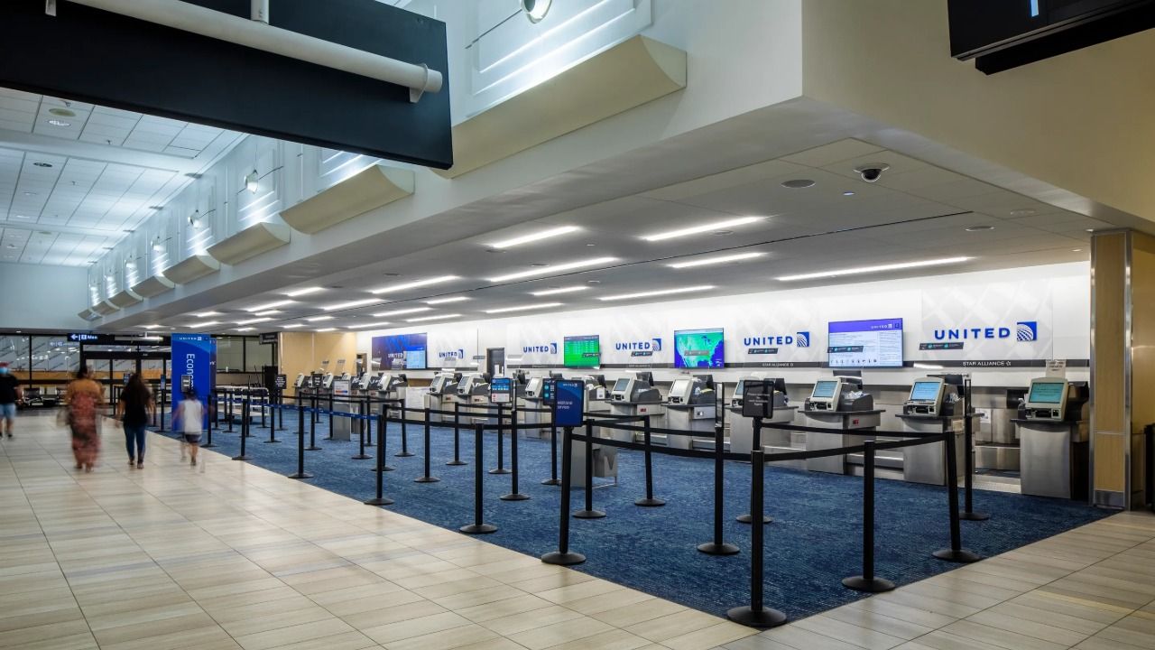Check-in counters at Tampa International Airport terminal
