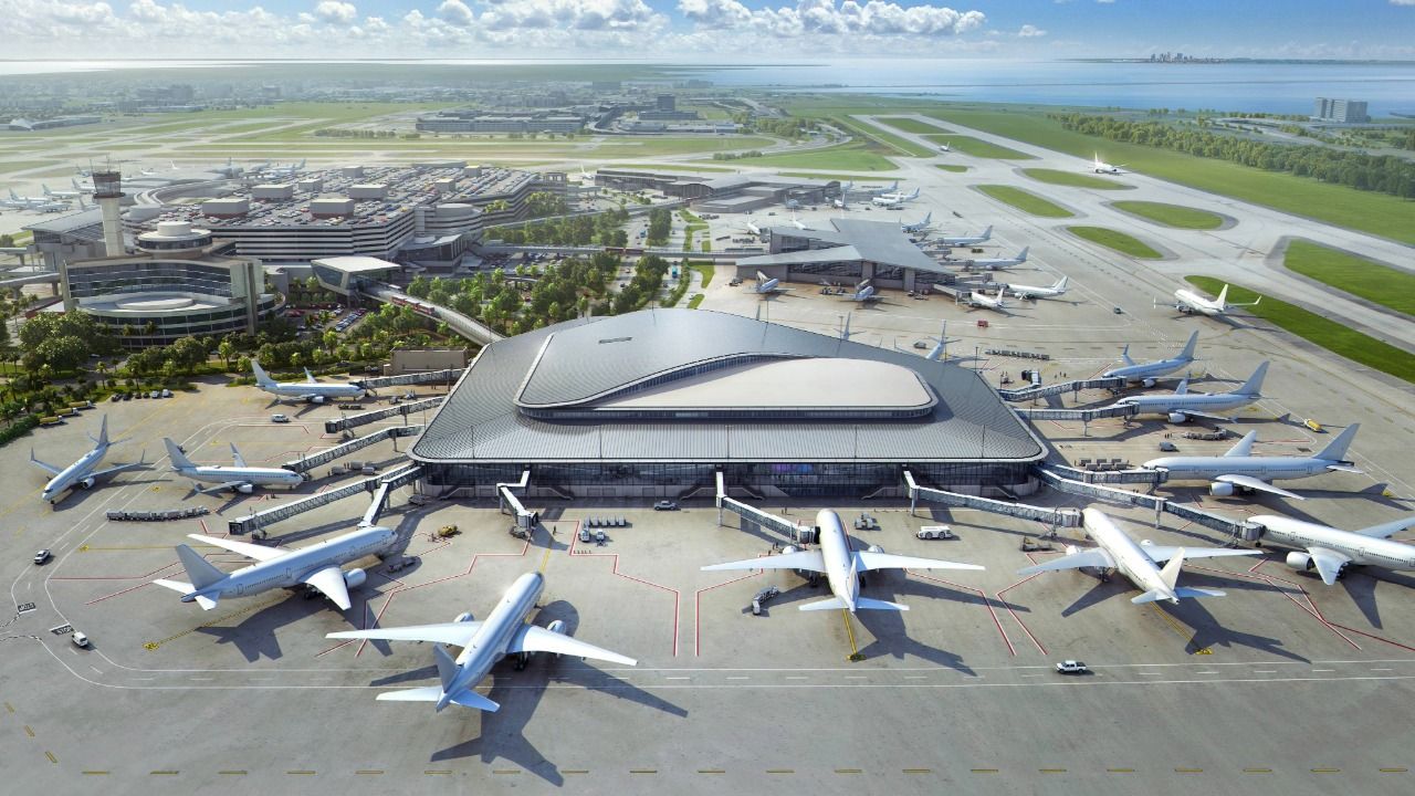Rendering of Tampa International Airport’s Airside D terminal with multiple aircraft at gates