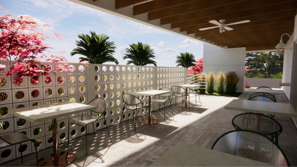 Outdoor patio seating area at Fresh Kitchen flagship in South Tampa