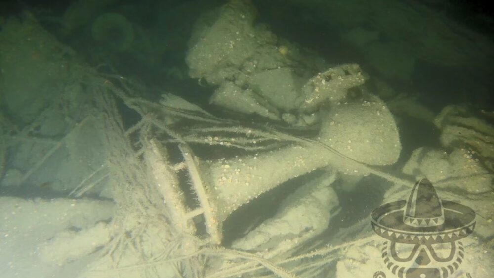 Underwater view of debris from the U.S. Coast Guard Tampa wreck off Cornwall, U.K., over 300 feet deep.