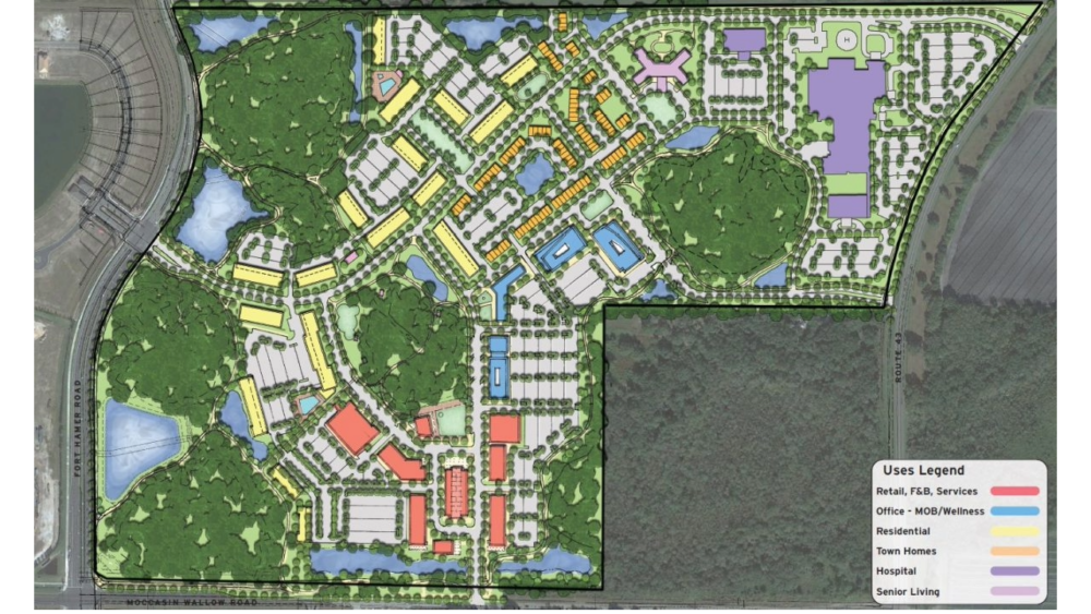 Conceptual site plan for Villages of Amazon South mixed-use development in Parrish