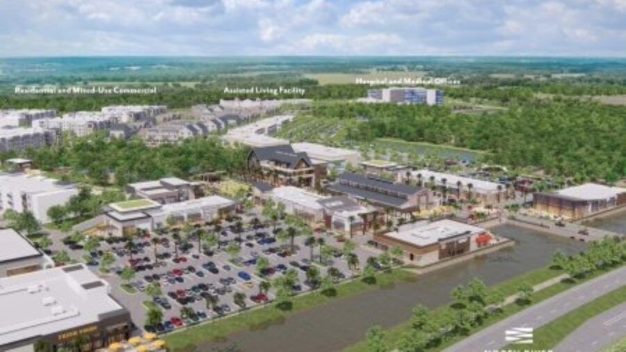 Conceptual rendering of mixed-use village center at Villages of Amazon South in Parrish
