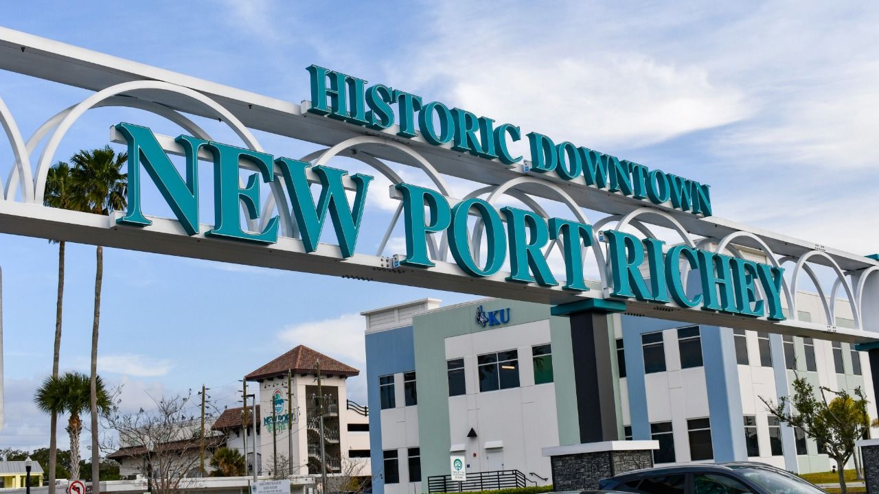 Historic Downtown New Port Richey entrance sign in Pasco County