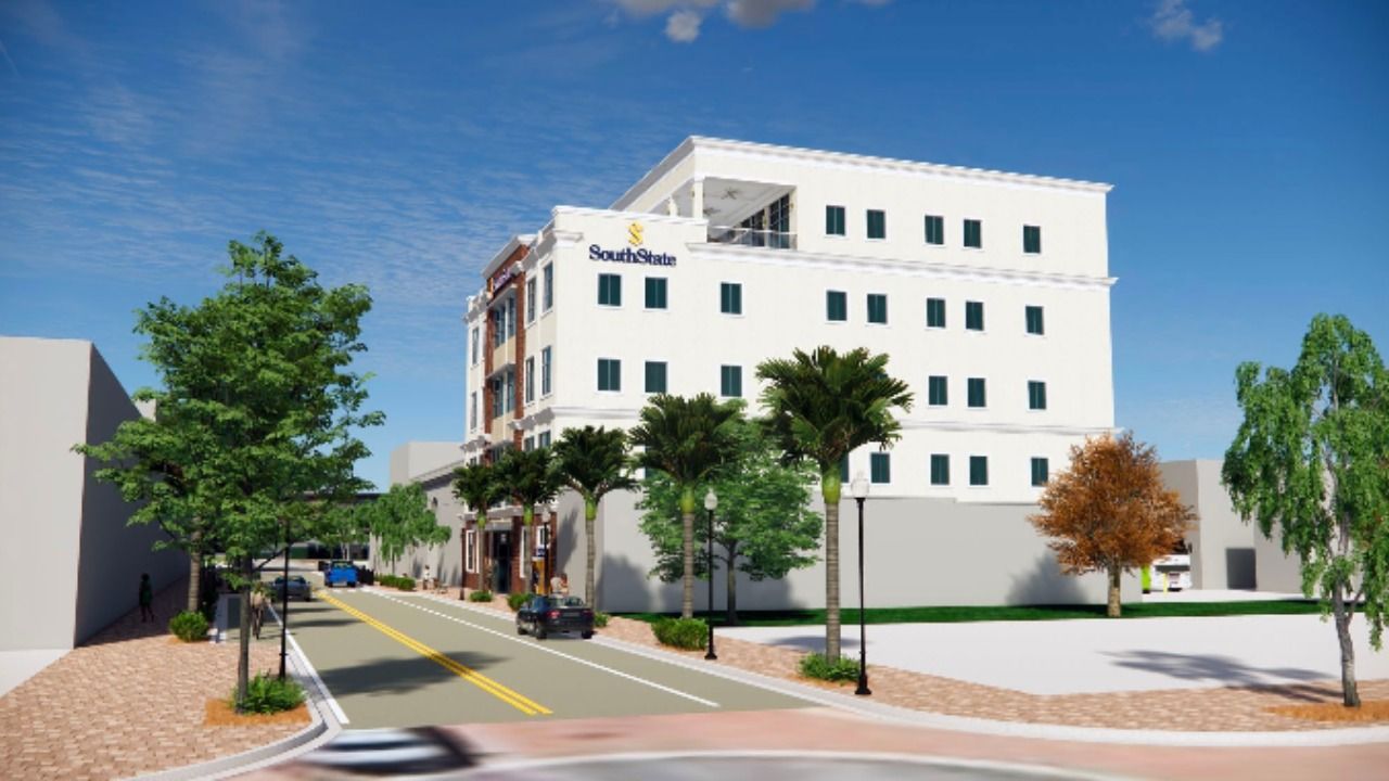 Rendering of SouthState Bank’s planned five-story office building in downtown Winter Haven