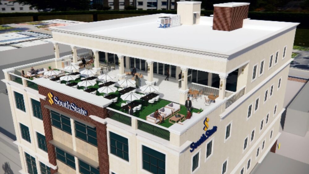 Rooftop terrace view of SouthState’s planned office building in downtown Winter Haven