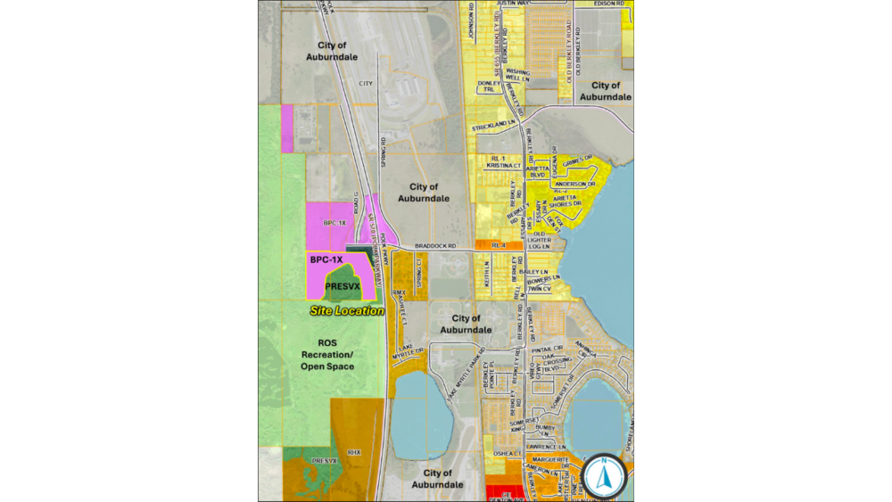 Map shows proposed 36-acre business park site near SunTrax in Polk County