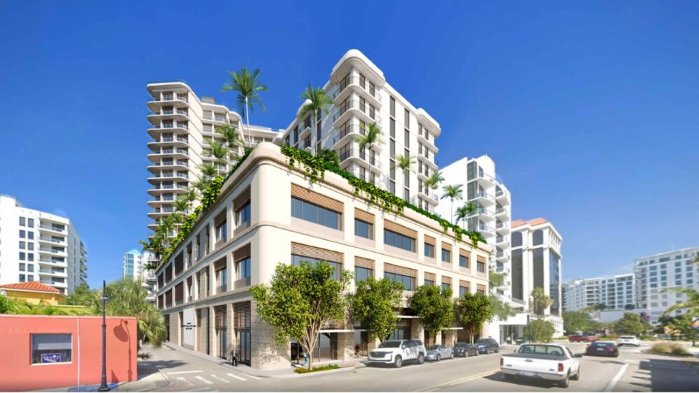 Street-level rendering of the proposed Adagio mixed-income development near Burns Court in downtown Sarasota