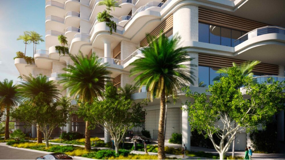Rendering of landscaped street frontage at the proposed Adagio development in downtown Sarasota