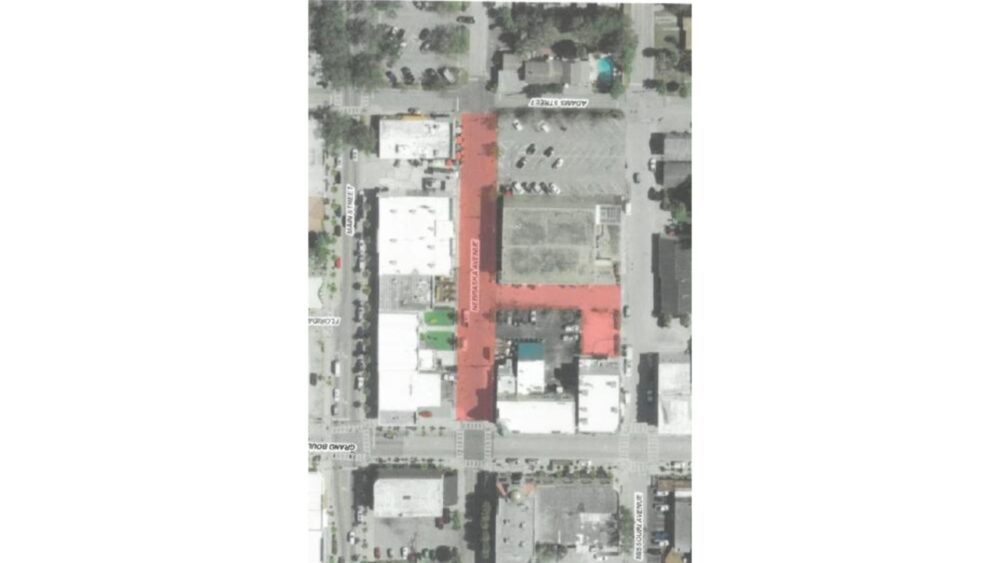 Map showing proposed Railroad Square pedestrian district expansion in downtown New Port Richey