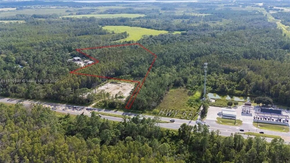 Aerial view of an 11.29-acre property along Old Polk City Road north of State Road 33 where a proposed 45,000-square-foot warehouse could be developed.