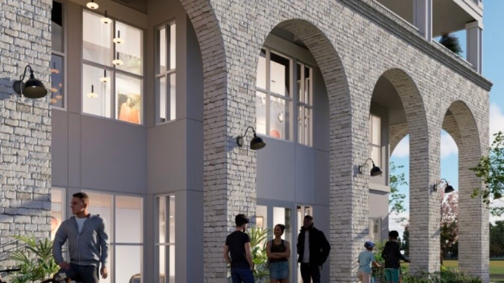 Rendering of a proposed five-story, 345-unit apartment community planned for the former Gandy Plaza site in South Tampa under Florida's Live Local Act.