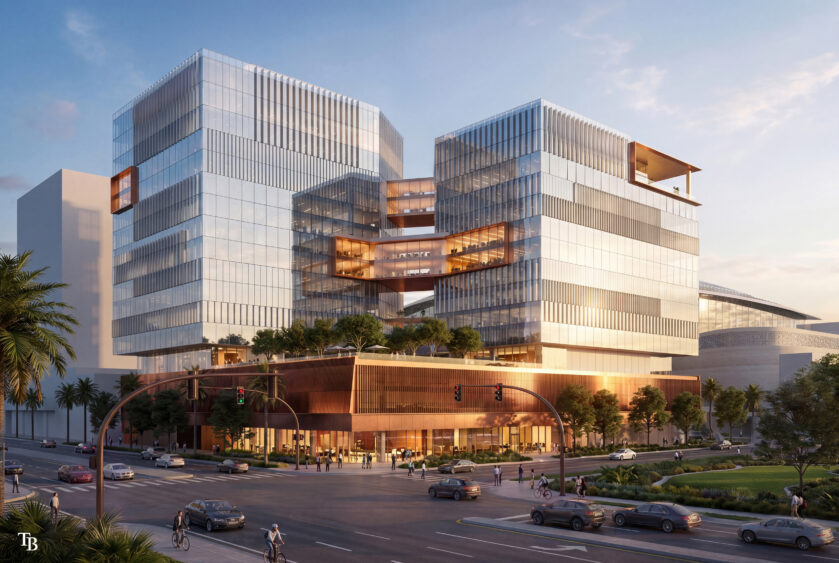 Renderings show the Tampa Bay Rays' proposed Forever Home development, including a new ballpark, office buildings, landscaped public spaces and pedestrian bridges connecting the mixed-use district.