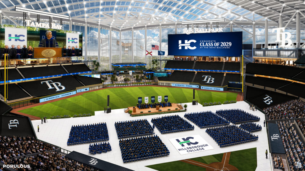 Populous renderings show the Rays’ proposed Tampa ballpark configured for concerts, graduations, volleyball and combat sports.