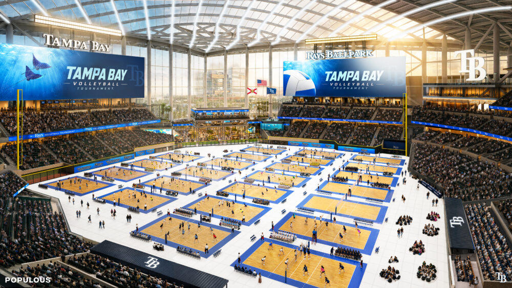 Populous renderings show the Rays’ proposed Tampa ballpark configured for concerts, graduations, volleyball and combat sports.