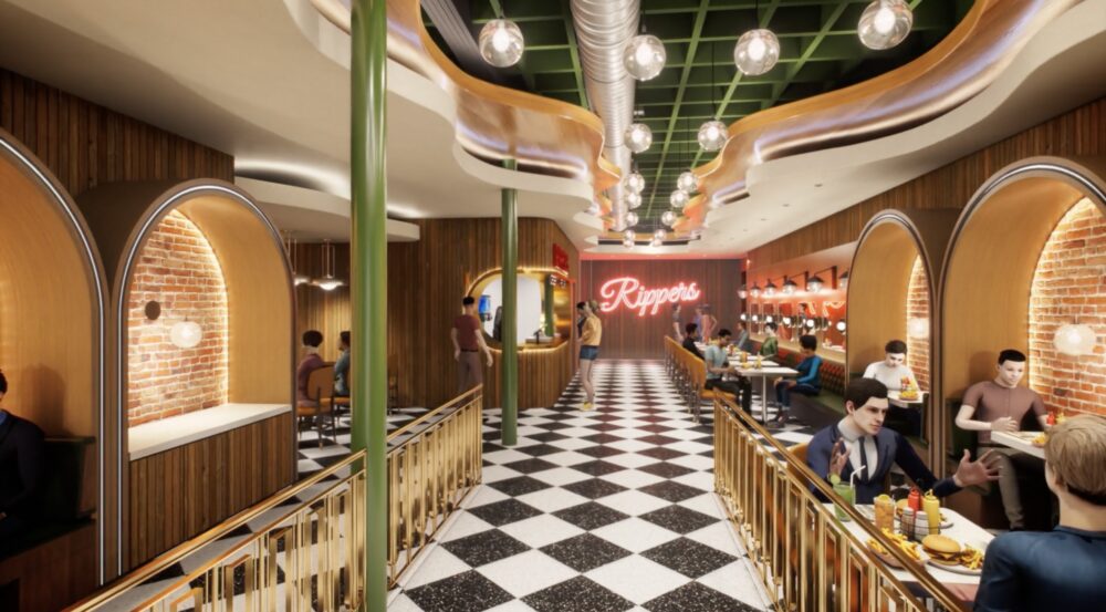 Rendering of the Rippers restaurant interior planned for downtown Clearwater's historic Telephone Building.