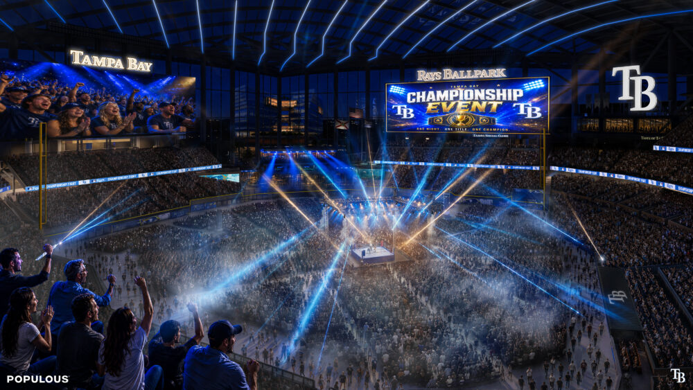 Populous renderings show the Rays’ proposed Tampa ballpark configured for concerts, graduations, volleyball and combat sports.