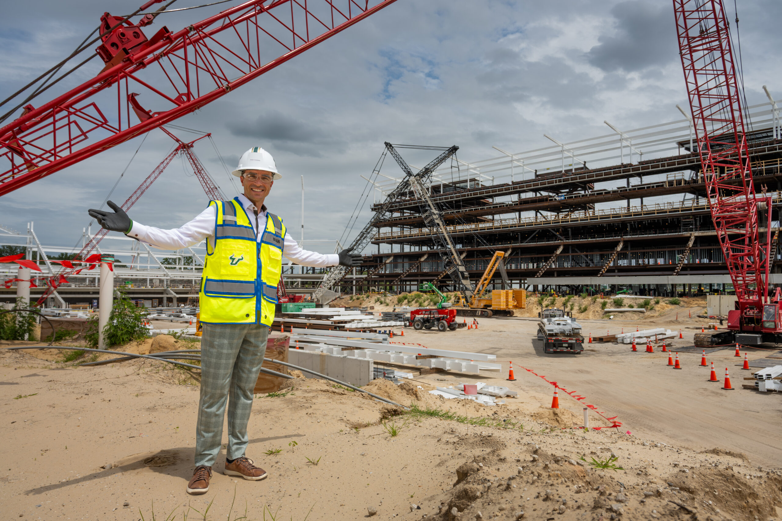 Rob Higgins stands inside the future home of USF football as construction continues on the university’s on-campus stadium