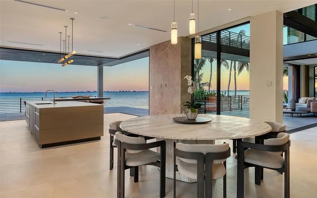 Pool and waterfront terrace at Lunara in Sarasota