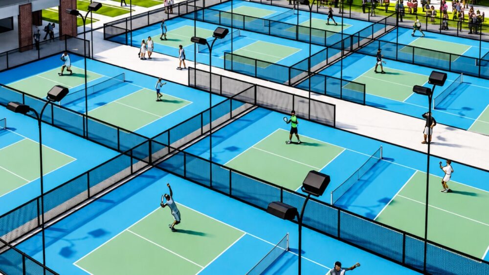 Rendering of proposed pickleball courts at The Landings Sports & Entertainment District in Clearwater.