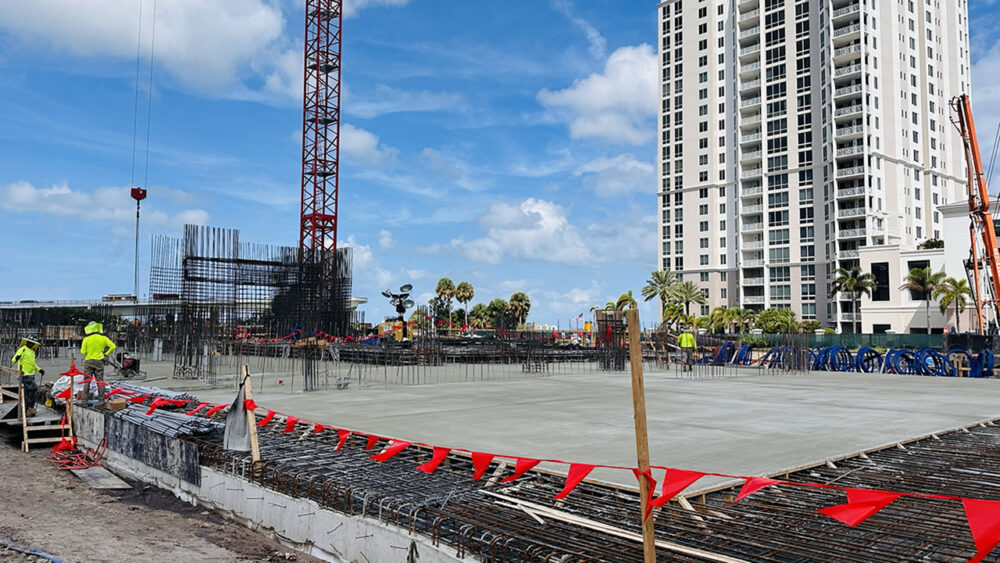 Construction underway on the 28-story, 400-unit apartment tower at the former Clearwater City Hall site