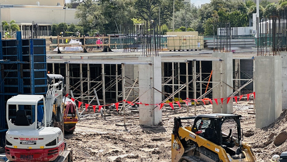Construction underway on the 28-story, 400-unit apartment tower at the former Clearwater City Hall site
